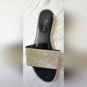 Womens Flat Sandals Rhinestone Slides Black Size 9 Used